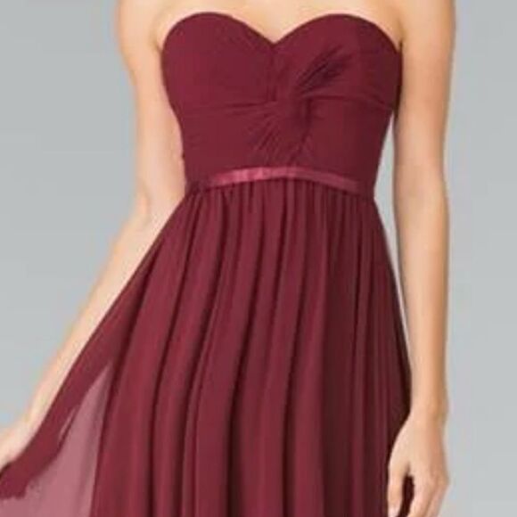 Cinderella Divine Burgundy Twist Front Corset Back Strapless Dress Sz 8 - Picture 13 of 15